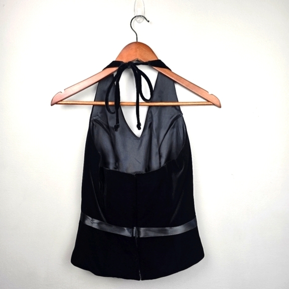 XSCAPE Vintage 90's Y2K Halter Top Velvet Satin Black Womens Size 8 - Picture 4 of 12